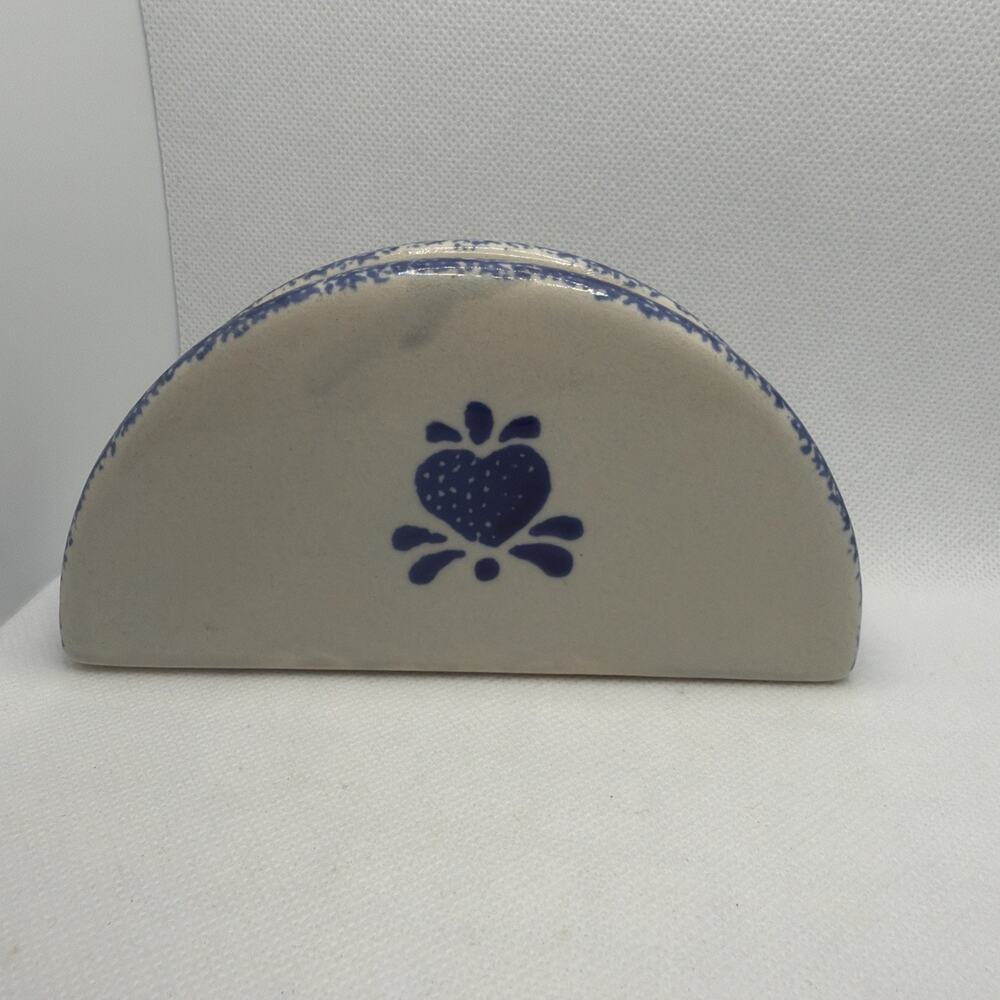 Vintage Loomco China Napkin Holder Blue Apple Spongeware Farmhouse